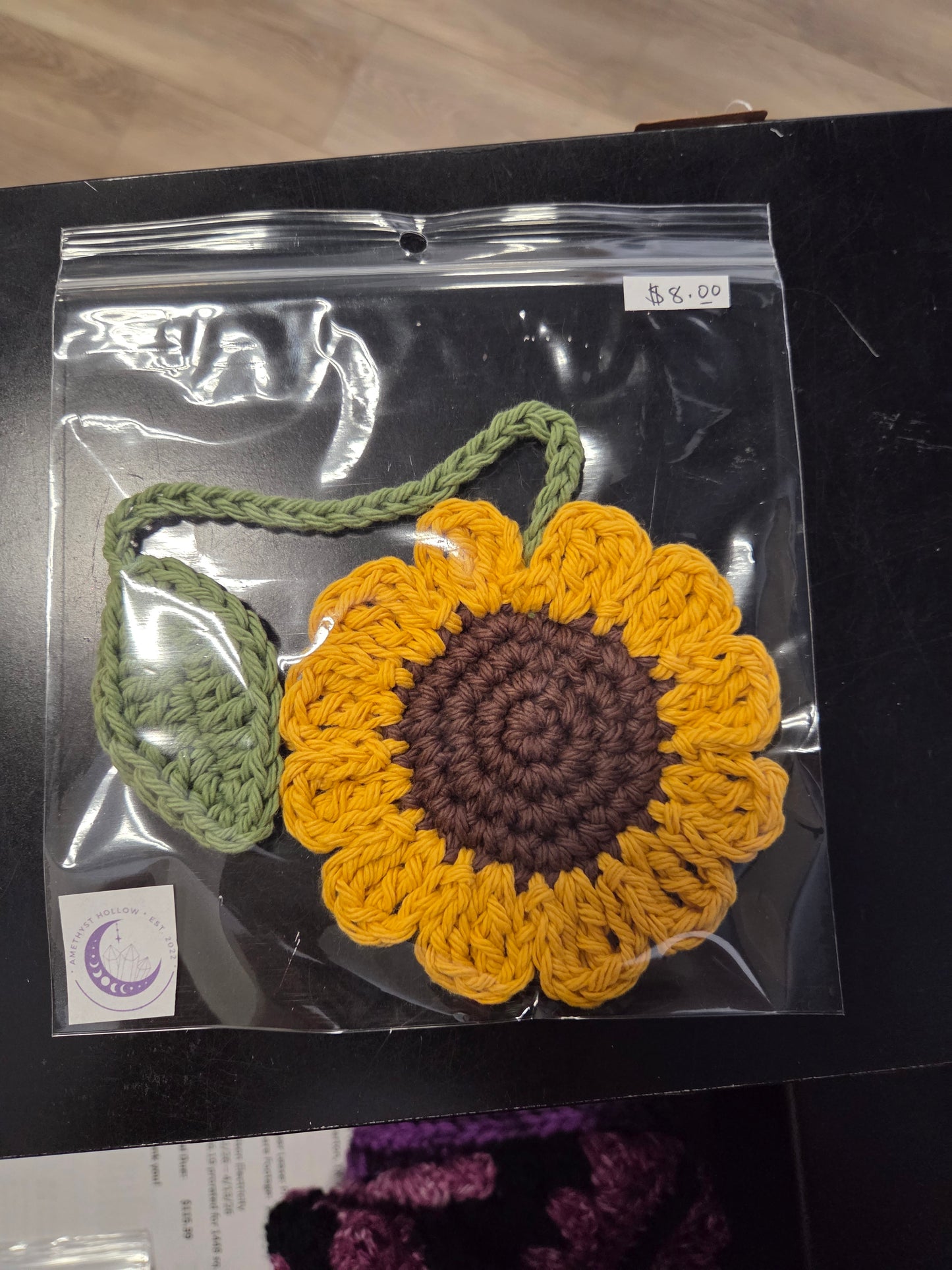 Crochet sunflower bookmark