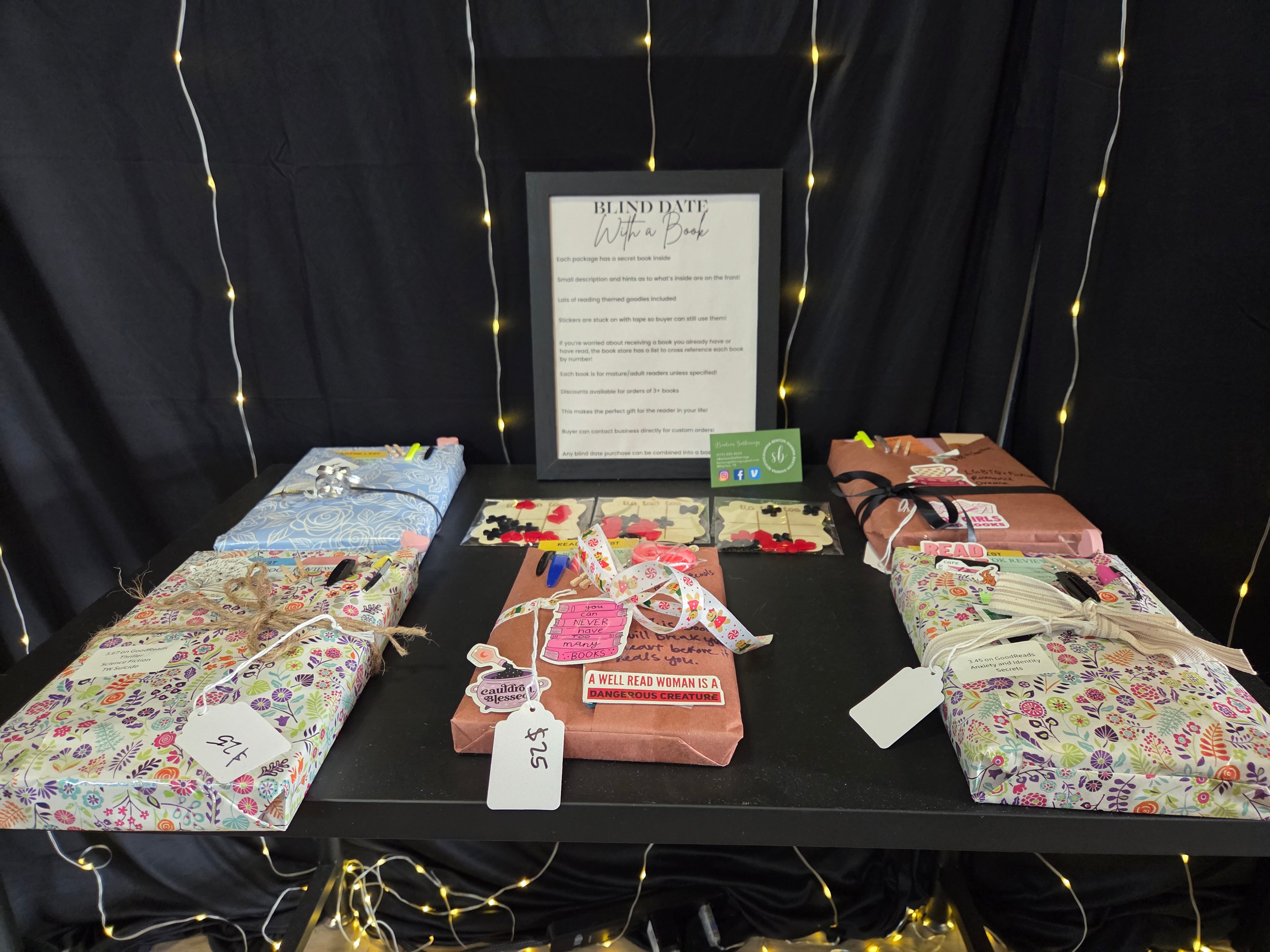 Table with wrapped books.