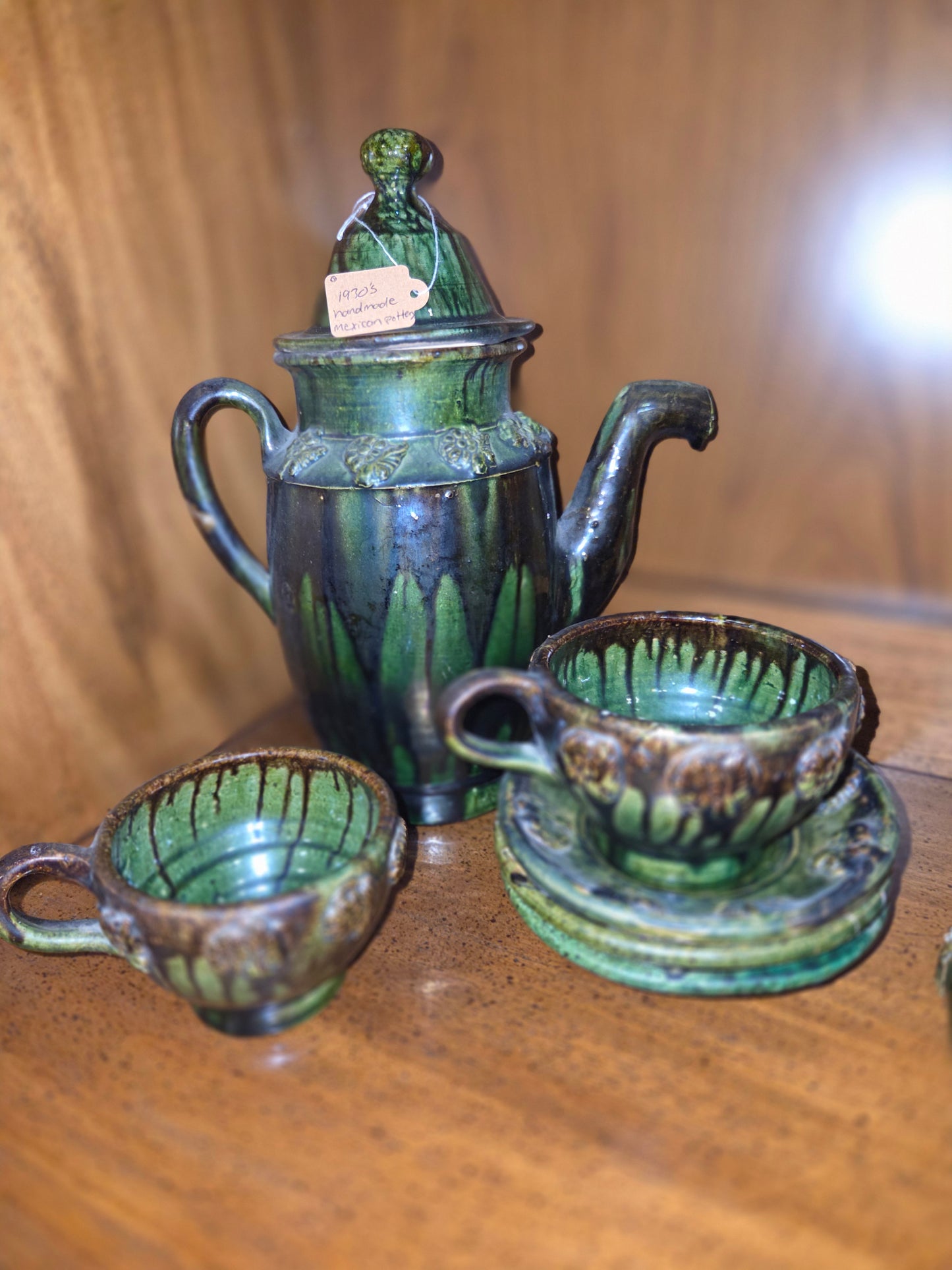 Handmade 1930s Mexican pottery tea set